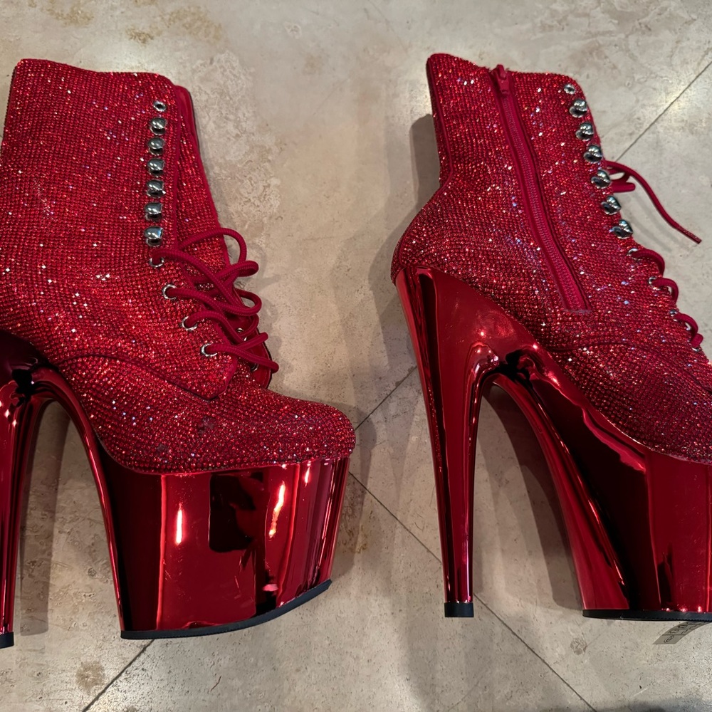 Stunning Ruby Red Pleaser Rhinestone Boots - Picture 4 of 9